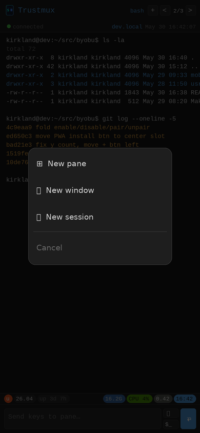 New pane / window / session